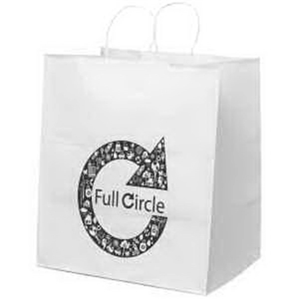 White kraft paper shopper with twisted paper handles and serrated cut... from ASI 37940 Bag Makers Inc