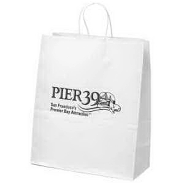 White kraft paper shopper with twisted paper handles and serrated cut... from ASI 37940 Bag Makers Inc