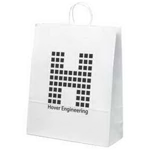 White kraft paper shopper with twisted paper handles and serrated cut... from ASI 37940 Bag Makers Inc