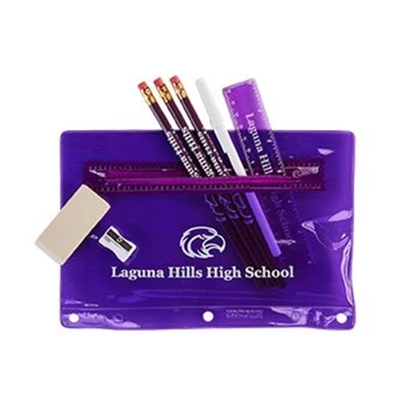School kit translucent vinyl pouch containing three pencils, a pencil sharpener,... from ASI 52840 Evans Manufacturing