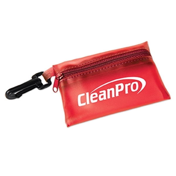 Zippered first aid pouch with carabiner clip holds bandages, antibacterial gel... from ASI 52840 Evans Manufacturing