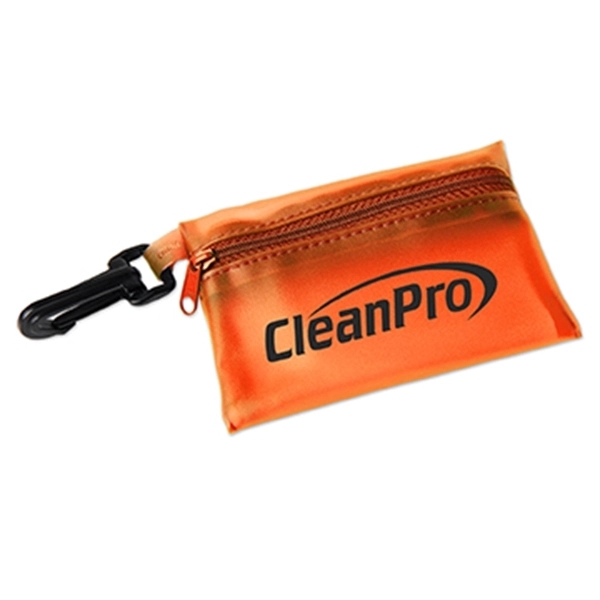 Zippered first aid pouch with carabiner clip holds bandages, antibacterial gel... from ASI 52840 Evans Manufacturing