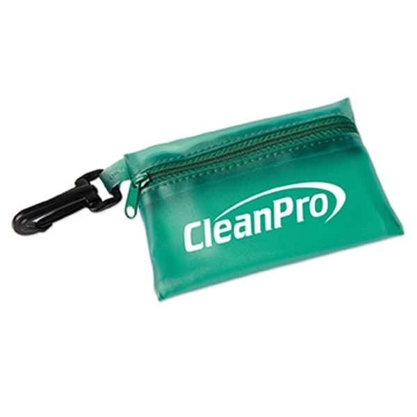 Zippered first aid pouch with carabiner clip holds bandages, antibacterial gel... from ASI 52840 Evans Manufacturing