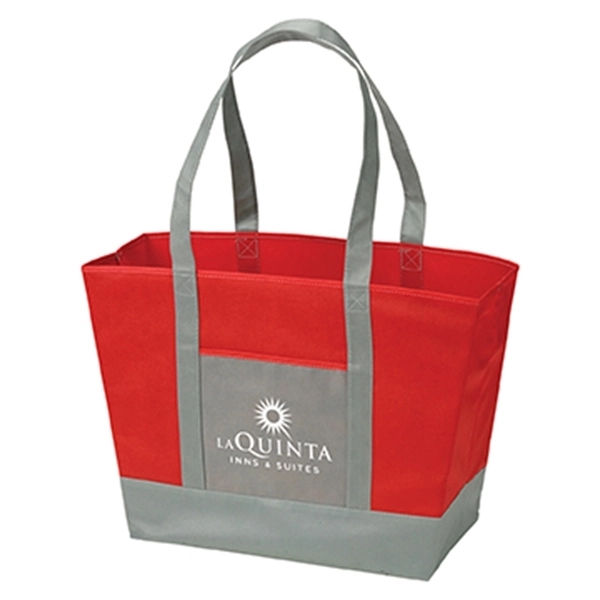 Beach tote made of non-woven polypropylene with 26" handles, front pocket... from ASI 52840 Evans Manufacturing