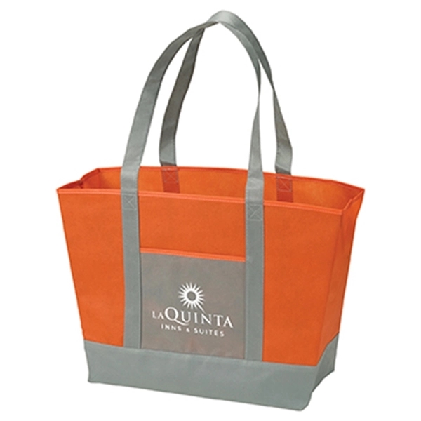 Beach tote made of non-woven polypropylene with 26" handles, front pocket... from ASI 52840 Evans Manufacturing