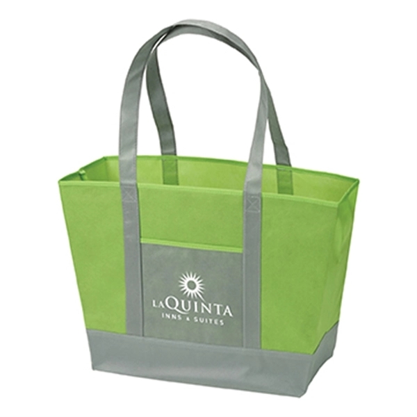 Beach tote made of non-woven polypropylene with 26" handles, front pocket... from ASI 52840 Evans Manufacturing
