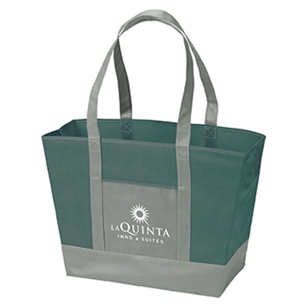 Beach tote made of non-woven polypropylene with 26" handles, front pocket... from ASI 52840 Evans Manufacturing