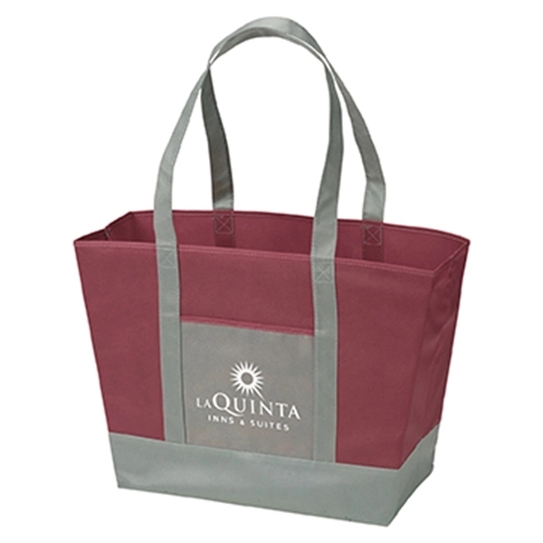 Beach tote made of non-woven polypropylene with 26" handles, front pocket... from ASI 52840 Evans Manufacturing
