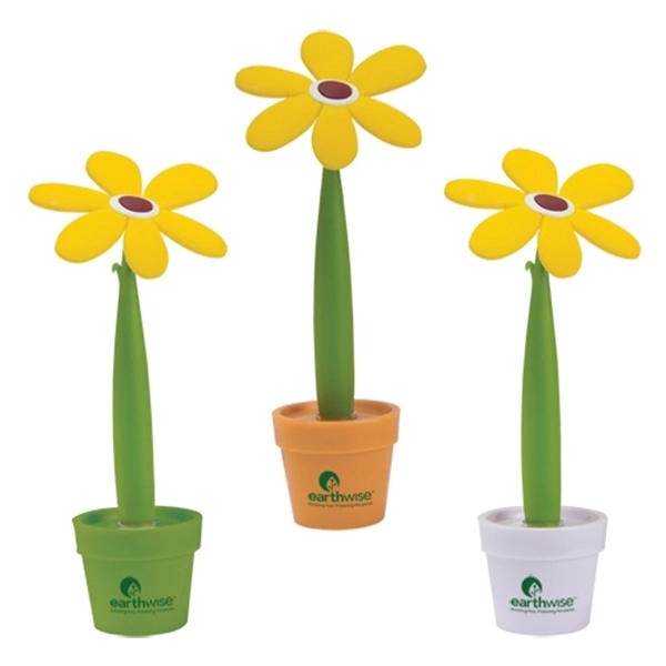 Flower shaped ballpoint pen with recycled plastic pot.... from ASI 62190 Illini