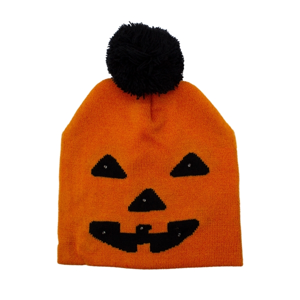 Pumpkin shaped knit hat with a black pom pom and bright... from ASI 42016 Brighter Promotions Inc