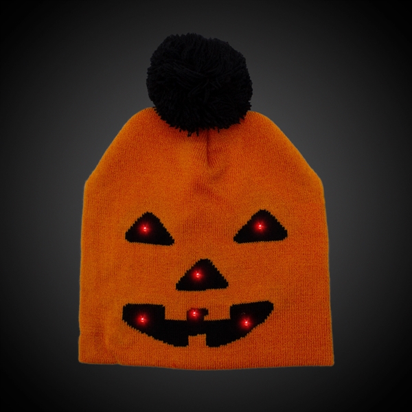 Pumpkin shaped knit hat with a black pom pom and bright... from ASI 42016 Brighter Promotions Inc