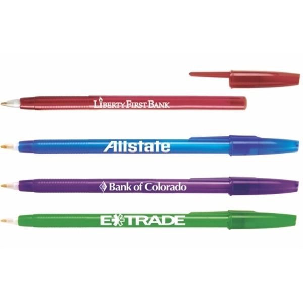 Translucent Stick plastic pen is offered in 4 stylish colors with... from ASI 61966 HPG / Hub Pen