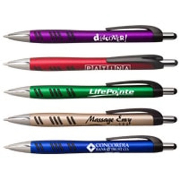 2-in-1 pen with plunger action mechanism, stylus, metallic colored barrel, rubber... from ASI 61966 HPG / Hub Pen