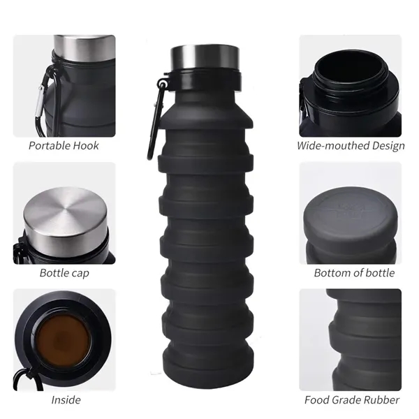 18.6 ounce sports collapsible silicone bottle and carabiner clip plus 1... from ASI 37218 Athena Promo (tm)