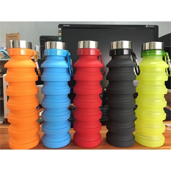 18.6 ounce sports collapsible silicone bottle and carabiner clip plus 1... from ASI 37218 Athena Promo (tm)