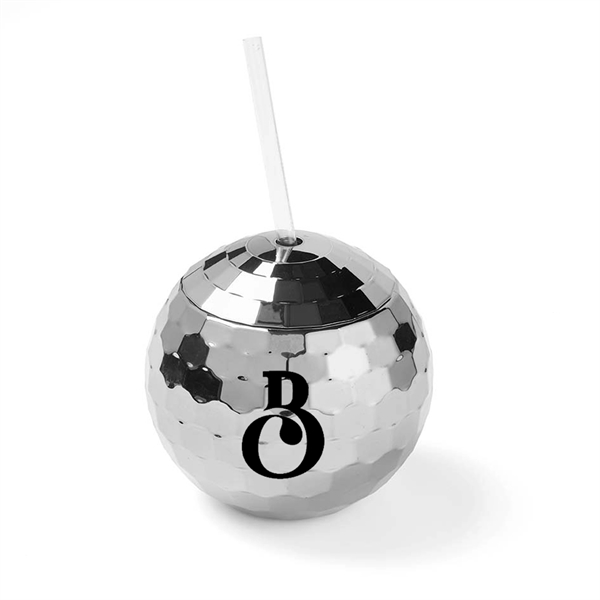 4.5" disco ball-shaped tumbler with metallic silver color and a reusable... from ASI 63549 Jornik Manufacturing Corp / Jornik