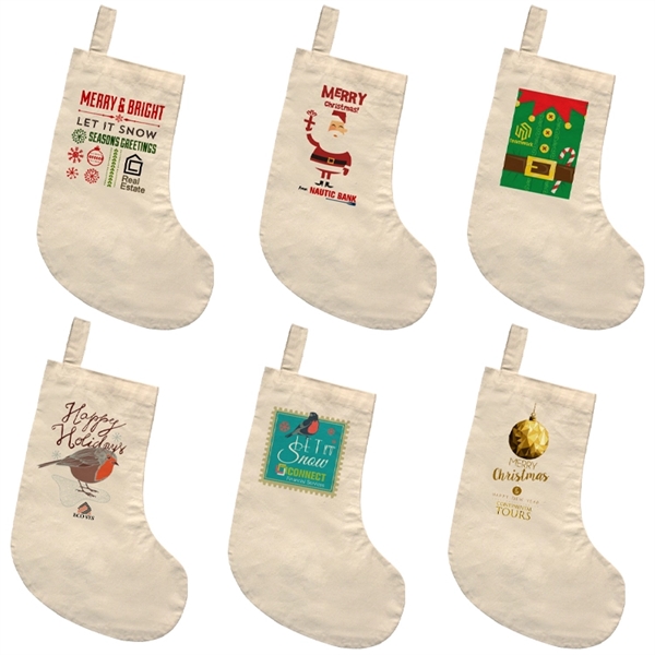 Cotton holiday stocking ready for custom printed or personalized branding-ideal for... from ASI 67557 LimeLight Ent