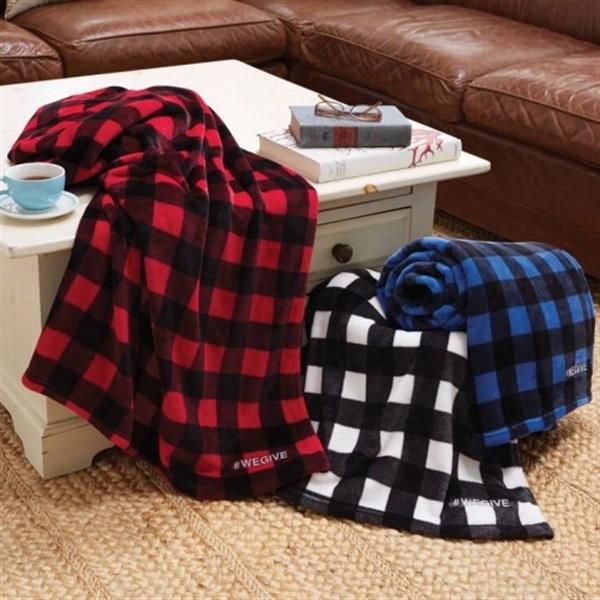 Single layer polyester blanket with check or plaid Velura design, measuring... from ASI 73520 Neet Feet / Kanata Blanket