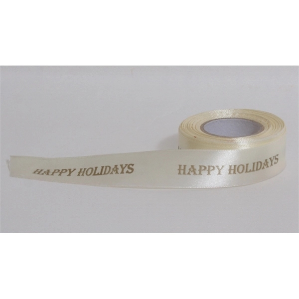 1" satin ribbon in white or cream with "Happy Holidays" phrase... from ASI 73520 Neet Feet / Kanata Blanket