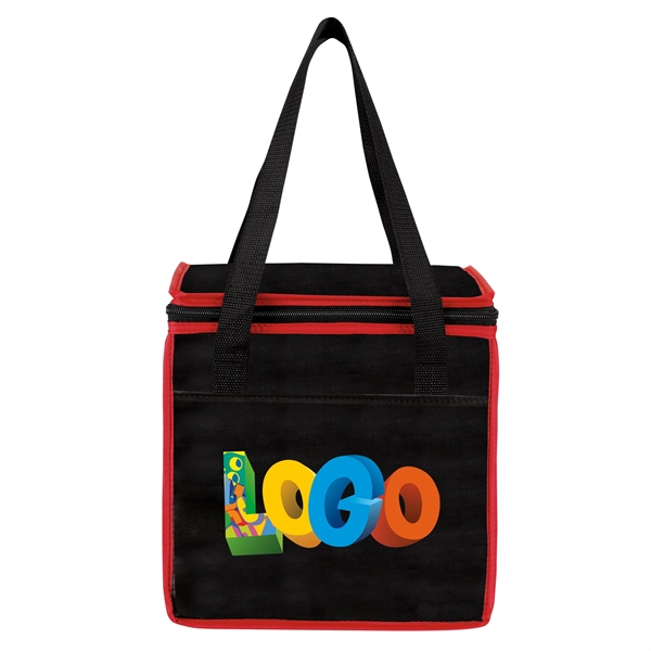 Square shaped cooler with front sleeve pocket, zipper top, foam insulation... from ASI 46420 Continental Mkting Svc Inc / CMBags