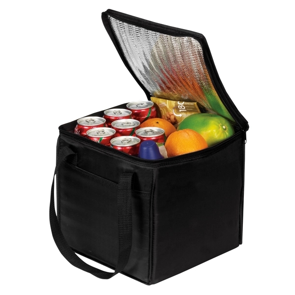 Square shaped cooler with front sleeve pocket, zipper top, foam insulation... from ASI 46420 Continental Mkting Svc Inc / CMBags