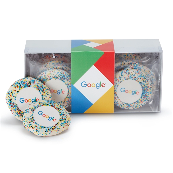 Gift box of 12 sugar cookies with corporate colored nonpareil sprinkles.... from ASI 71685 Midnite Snax®