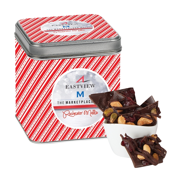 This gift tin includes 8.5 oz. of chocolate bark.... from ASI 71685 Midnite Snax®