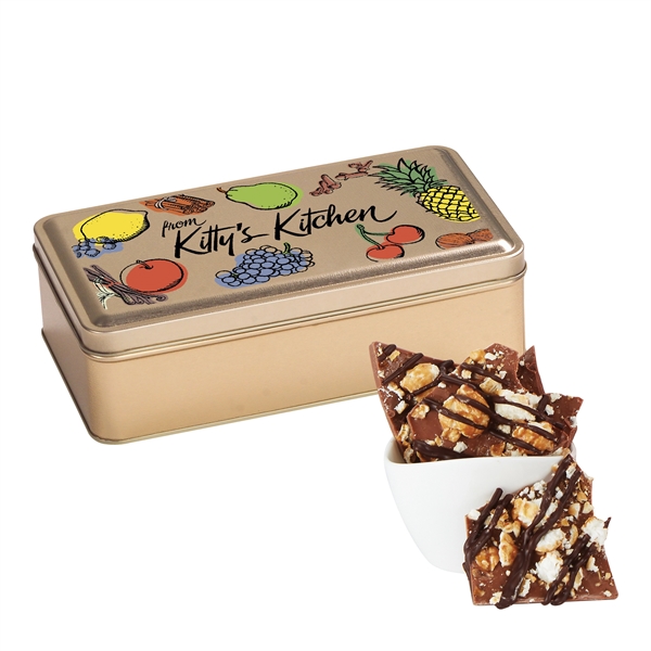 This large gift tin includes 14.5 oz. of chocolate bark.... from ASI 71685 Midnite Snax®