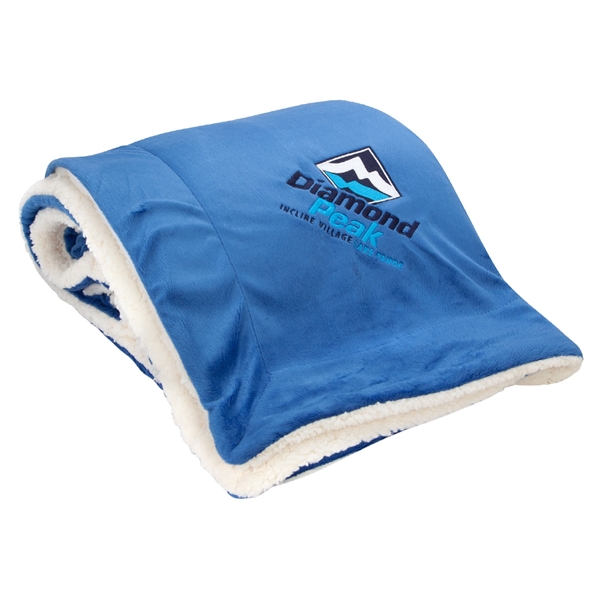 Blue/white 60" x 72" oversized micro soft-touch Sherpa blanket for staying... from ASI 44900 NC Custom (CI/Lanco) / Lanco