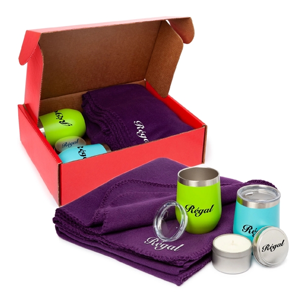 Comfort box set featuring a super-soft fleece blanket, two stemless wine... from ASI 44900 NC Custom (CI/Lanco)