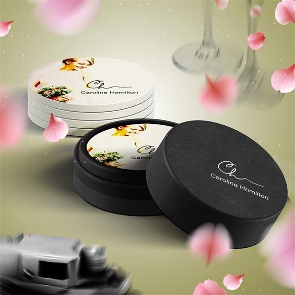 3 7/8" round aquaguard ceramic coaster with corked backing.... from ASI 95838 ZZ Merged - Mixie Promotions