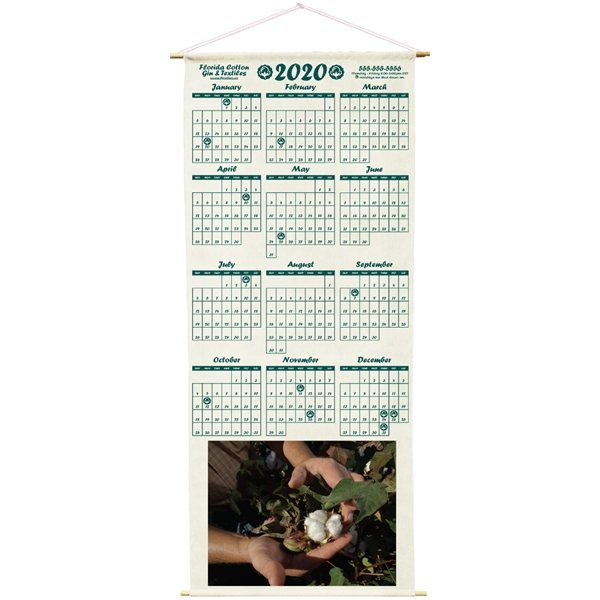 Natural 100% cotton muslin wall calendar with wooden dowels at the... from ASI 31260 AdCapitol