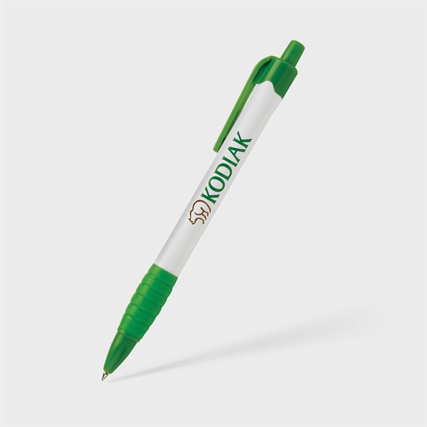 This push-action retractable white barrel ballpoint pen has a clean white... from ASI 61966 HPG / Hub Pen