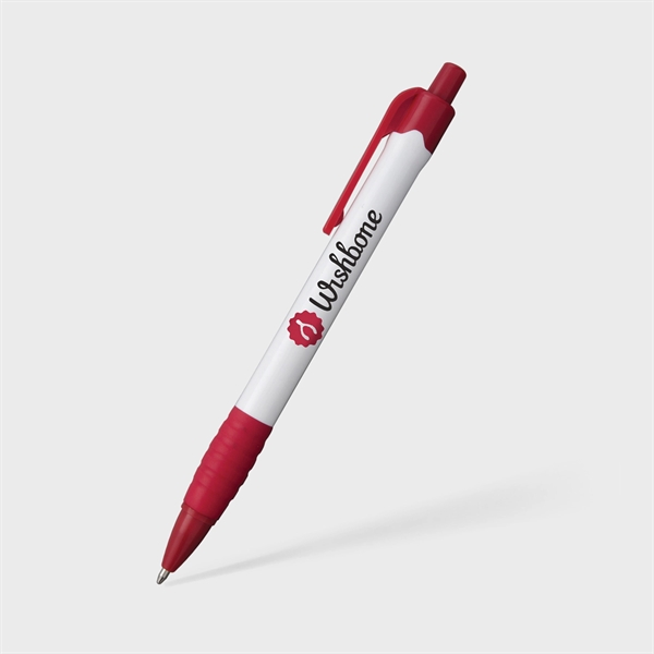 This push-action retractable white barrel ballpoint pen has a clean white... from ASI 61966 HPG / Hub Pen