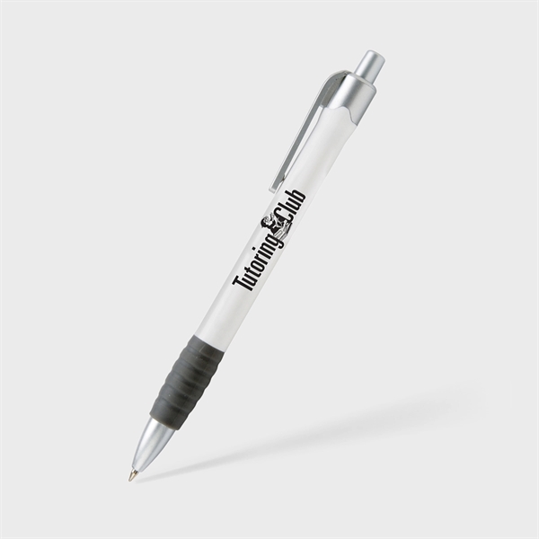 This push-action retractable white barrel ballpoint pen has a clean white... from ASI 61966 HPG / Hub Pen