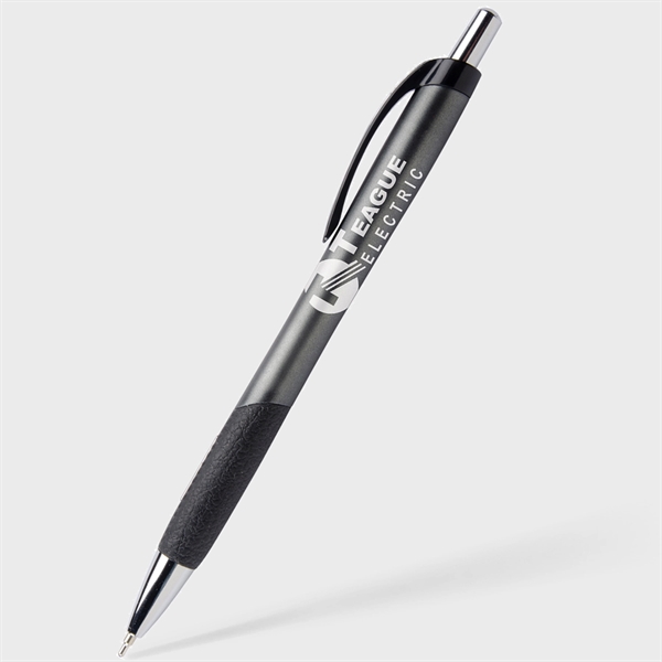 Metallic bodied click action ballpoint pen with black and chrome accents,... from ASI 61966 HPG / Hub Pen