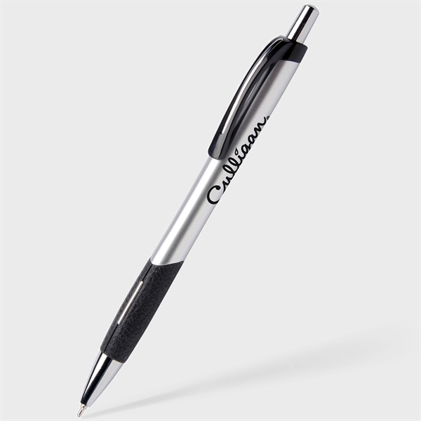 Metallic bodied click action ballpoint pen with black and chrome accents,... from ASI 61966 HPG / Hub Pen