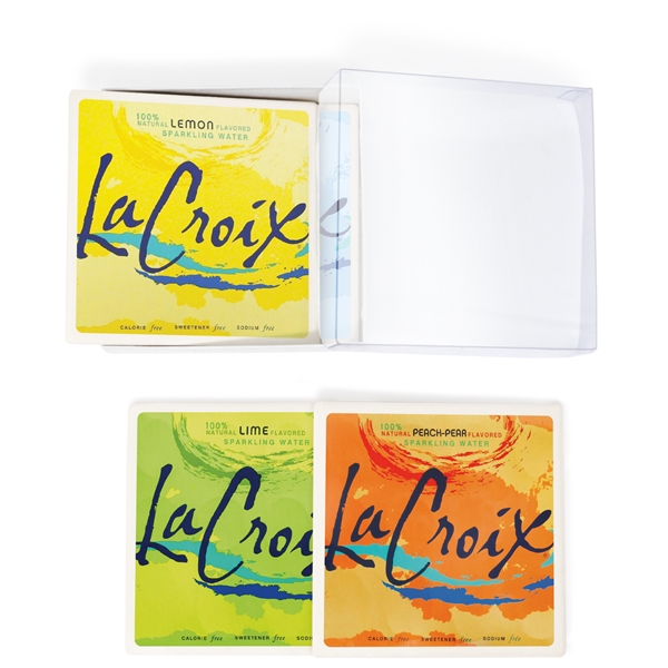 Set of 4 square white ceramic stone coaster with gift box.... from ASI 34040 Alexander Mfg Co