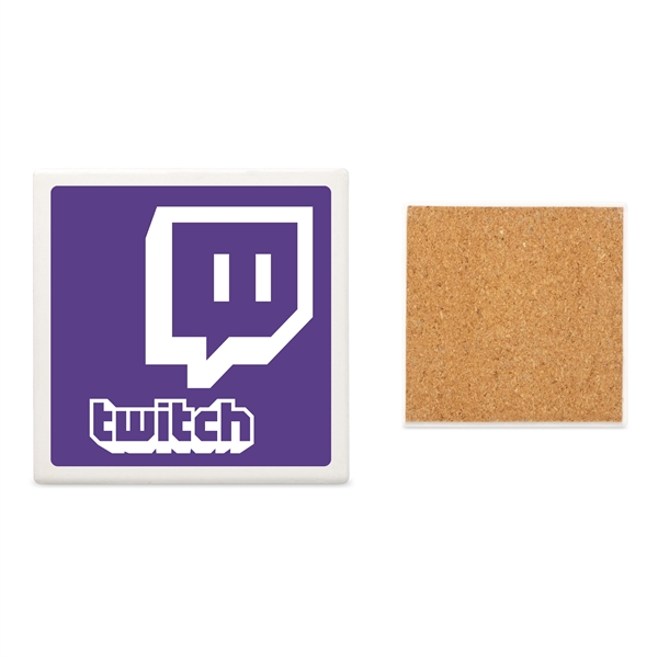 Set of 4 square white ceramic stone coaster with gift box.... from ASI 34040 Alexander Mfg Co