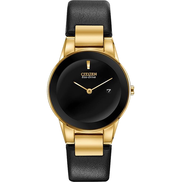 Citizen Ladies' Eco-Drive Watch, Gold-Tone with Black Leather Strap features Eco-Drive... from ASI 61966 HPG / HPG Gold Beacon Premium Brands