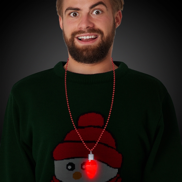 33" beaded novelty necklace with 1.5" x 2" LED Christmas decorative... from ASI 42016 Brighter Promotions Inc
