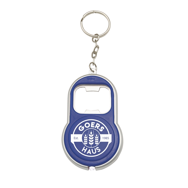 3" x 2.85" plastic keychain with bottle opener and LED light.... from ASI 62088 IDProductsource