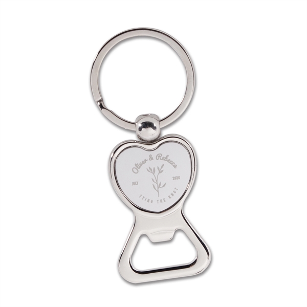 3.25" x 1.25" heart-shaped polished chrome metal keychain with bottle opener.... from ASI 62088 IDProductsource