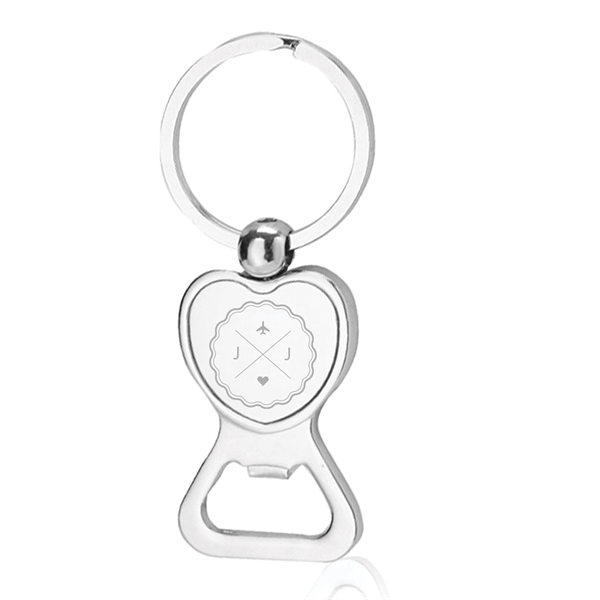 3.25" x 1.25" heart-shaped polished chrome metal keychain with bottle opener.... from ASI 62088 IDProductsource