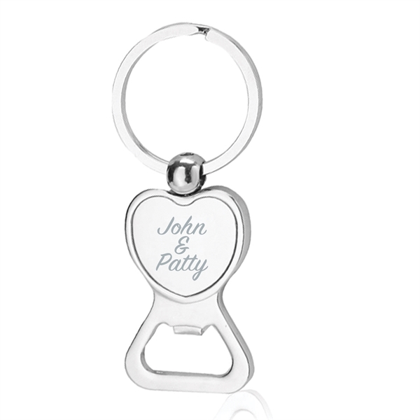 3.25" x 1.25" heart-shaped polished chrome metal keychain with bottle opener.... from ASI 62088 IDProductsource