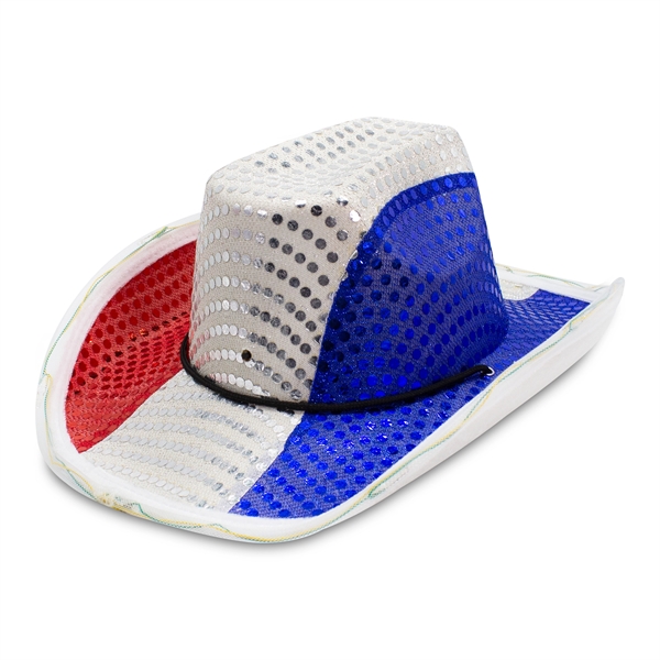 Patriotic LED cowboy hat with sequins.... from ASI 42016 Brighter Promotions Inc / Chemical Light™ Liquid Light