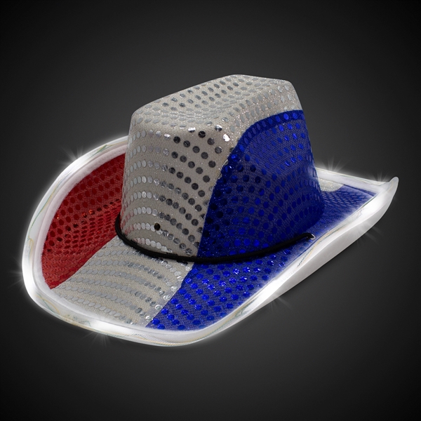 Patriotic LED cowboy hat with sequins.... from ASI 42016 Brighter Promotions Inc / Chemical Light™ Liquid Light