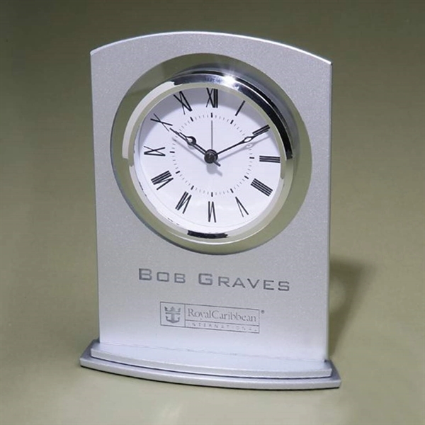 Silver arc clock, silver and glass with silver accents. 7" x... from ASI 84592 St Regis Group / R S Owens & Co Inc