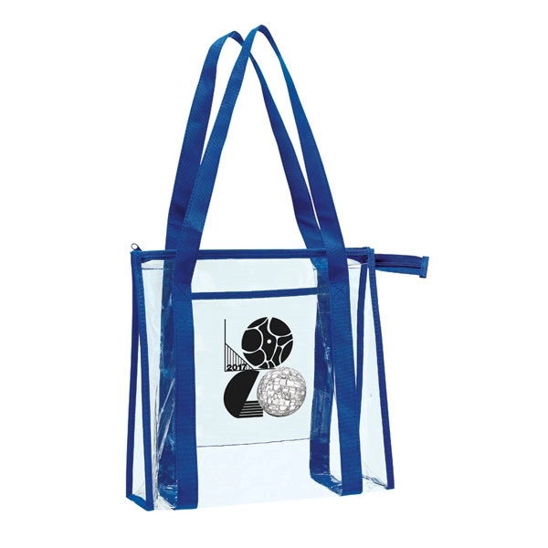 Transparent tote bag with zippered main compartment and front sleeve pocket.... from ASI 46420 Continental Mkting Svc Inc / CMBags