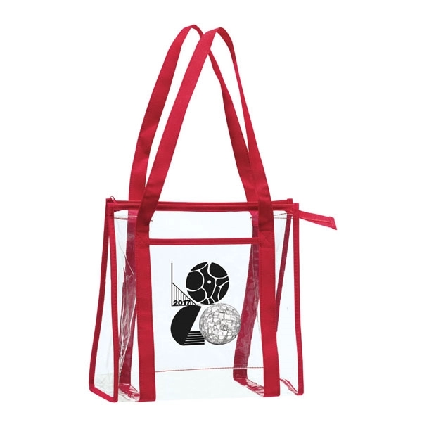 Transparent tote bag with zippered main compartment and front sleeve pocket.... from ASI 46420 Continental Mkting Svc Inc / CMBags